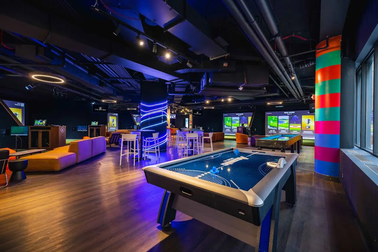 Simulator bays at Five Iron Golf Grand Central in Midtown Manhattan