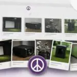 Classifieds listings of used golf simulator equipment: an impact screen enclosure, projector, iron set, launch monitor and hitting mat