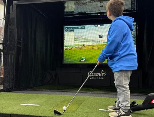 Golf simulator bay at Greenies Mobile Golf in Cincinnati