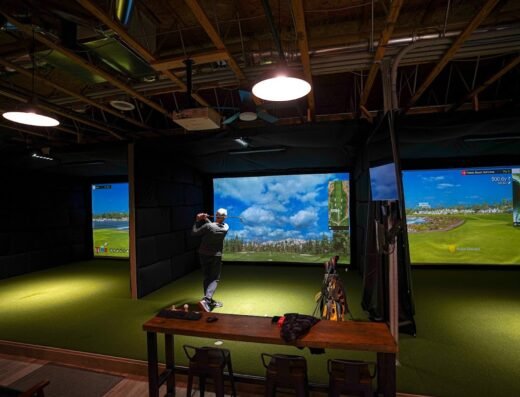 Simulator bays at Birdie Golf in Ogden, UT