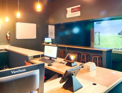 Lounge area at Eagle Club Indoor Golf in San Francisco, CA